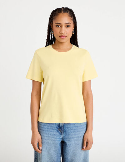 T-shirt col rond manches courtes jaune pastel femme