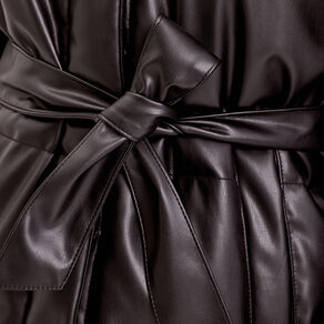 Doudoune ceinturée simili cuir noir femme