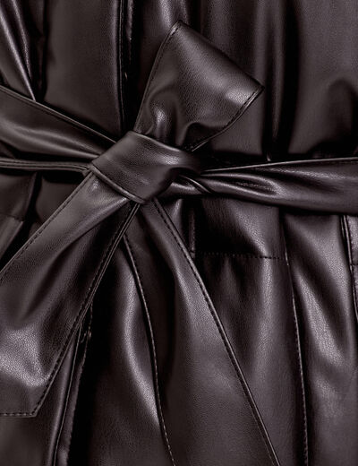 Doudoune ceinturée simili cuir noir femme