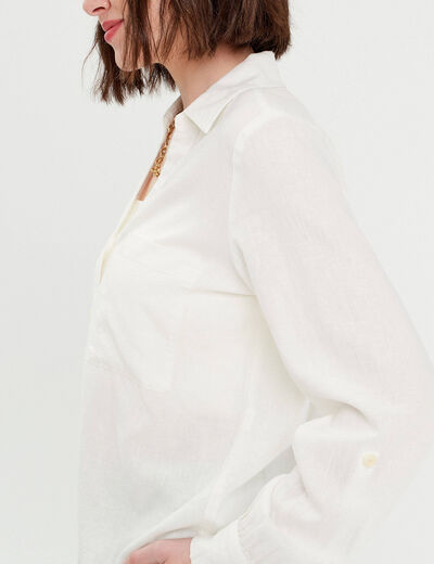 Chemise manches longues contenant du lin ecru femme
