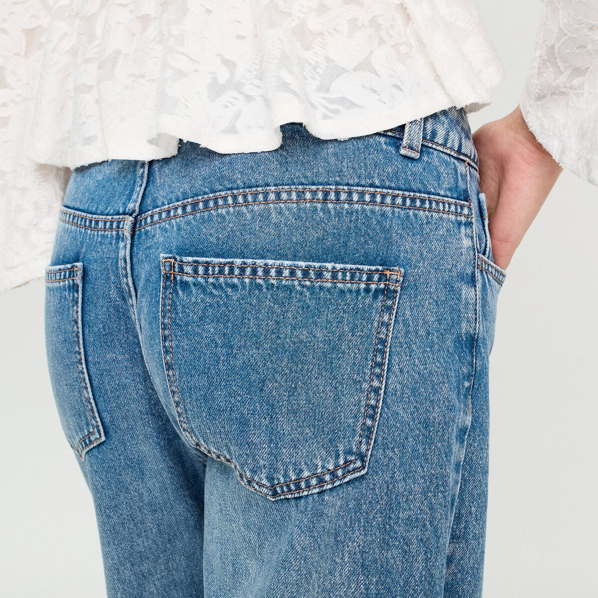 Jeans droit à revers denim double stone femme