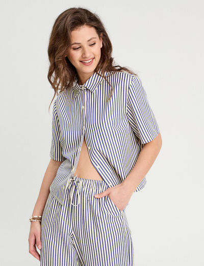 Chemise manches courtes bleu marine femme