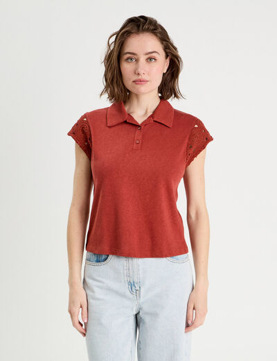 Polo manches courtes marron cognac femme