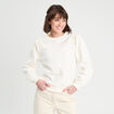 Sweat d&eacute;tails franges ecru femme