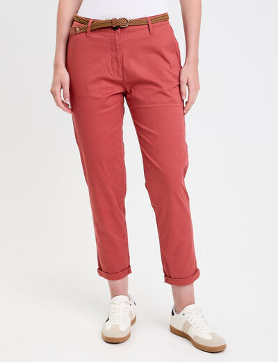 Pantalon chino 7/8ème vieux rose femme