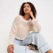 Pull ajouré col rond manches longues ecru femme
