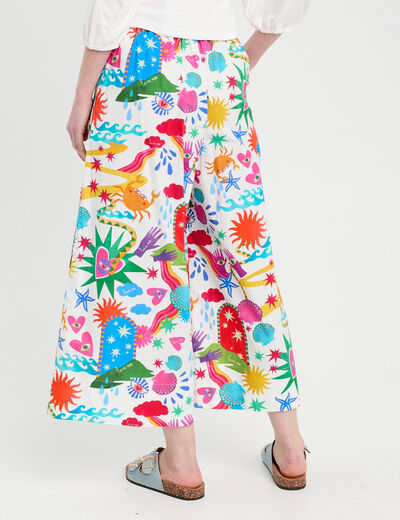 Pantalon jupe-culotte blanc femme