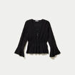 Blouse ajust&eacute;e col v manches longues noir femme