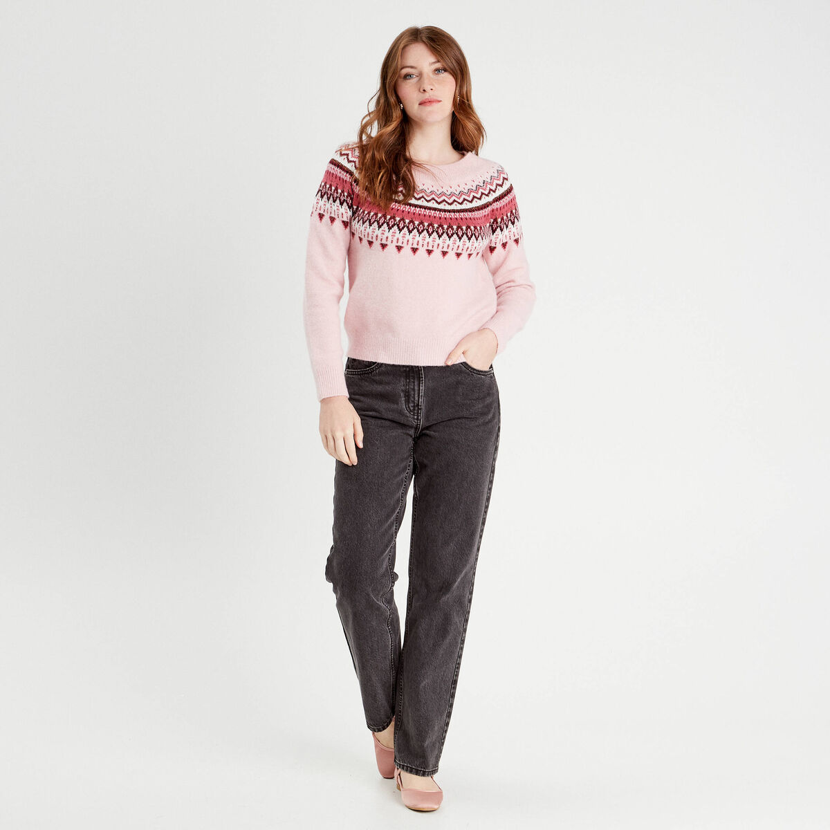 Pull manches longues rose pastel femme