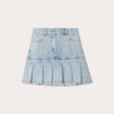 Jupe droite plissée en jean denim bleach femme