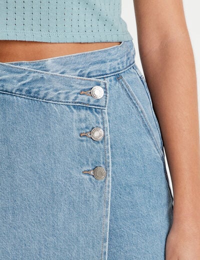 Jupe-short droite en jean denim double stone femme