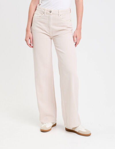 Jeans wide leg taille haute ecru femme
