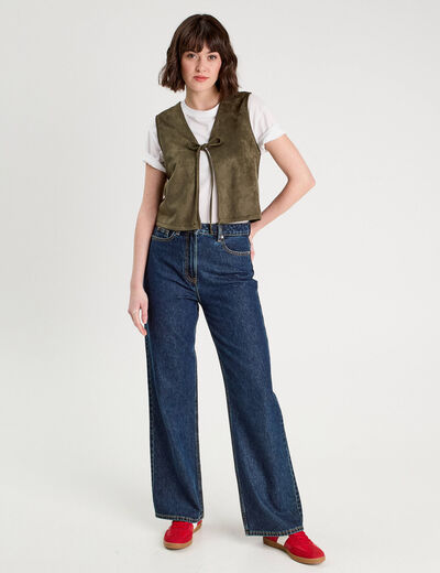 Veste suédine nouée vert kaki femme