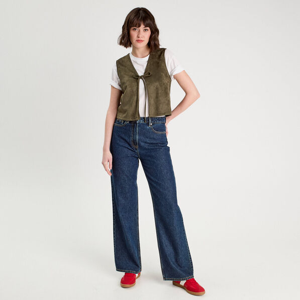 Veste suédine nouée vert kaki femme