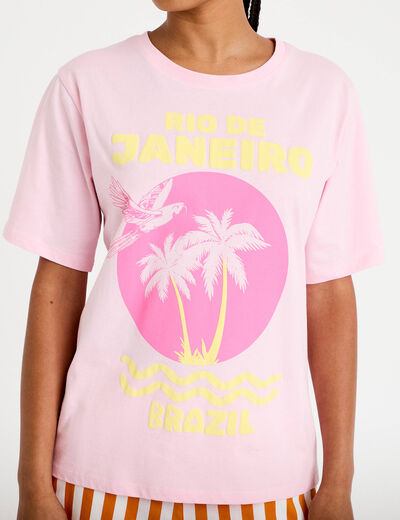 T-shirt oversize manches courtes rose clair femme