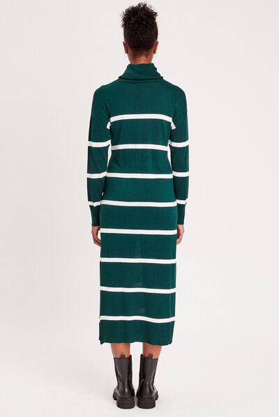 Robe pull longue col roulé vert foncé femme