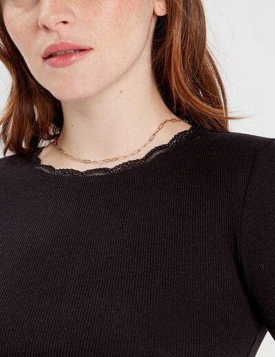 T-shirt cropped côtelé noir femme