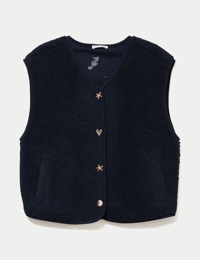 Gilet sans manches effet polaire col v bleu marine femme