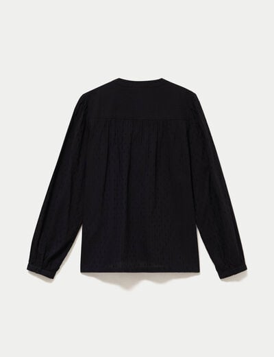 Blouse droite col rond manches longues noir femme