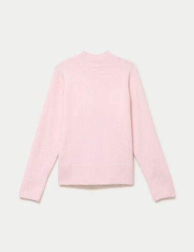 Pull col montant manches longues rose clair femme