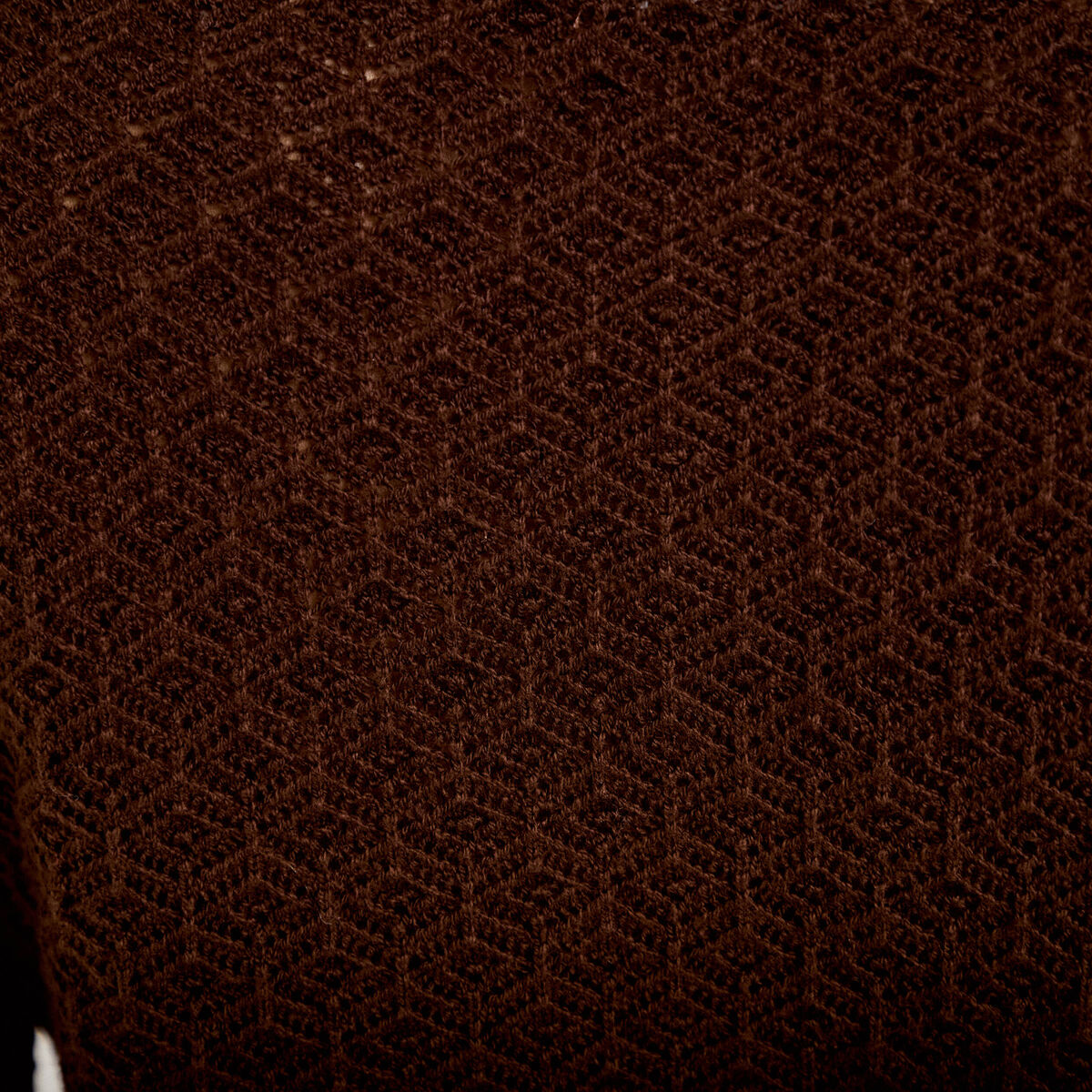 Gilet ajour&eacute; manches longues dentelle marron fonc&eacute; femme