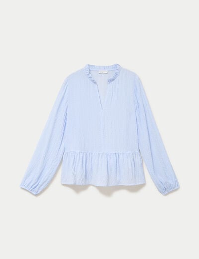 Blouse ample manches longues col v beige femme