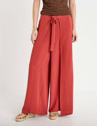 Pantalon large taille haute fluide vieux rose femme