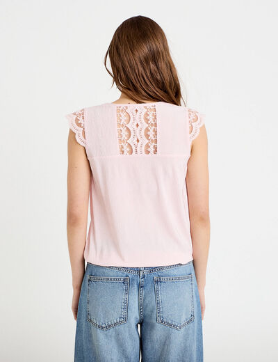 Blouse sans manches pliss&eacute;e rose clair femme