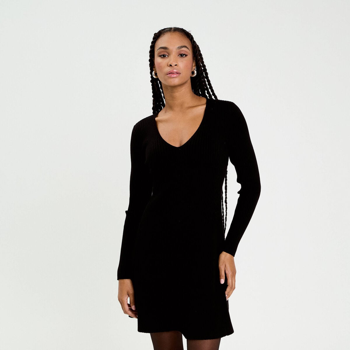Robe tricot patineuse c&ocirc;tel&eacute;e noir femme