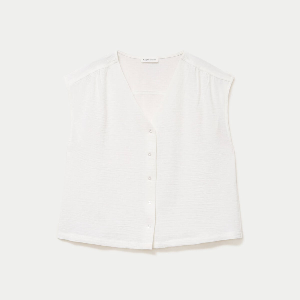 Blouse droite sans manches col v ecru femme