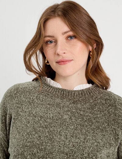 Pull col montant vert kaki femme