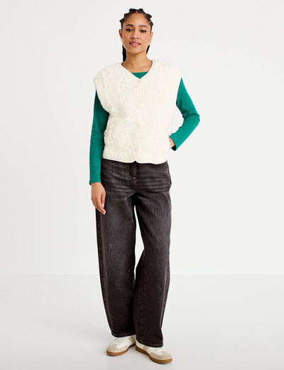Gilet sans manches effet polaire ecru femme