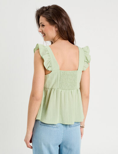 Blouse avec volants vert clair femme