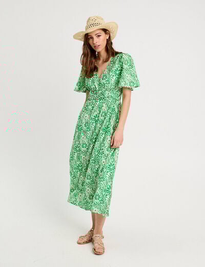 Robe longue évasée vert menthe femme