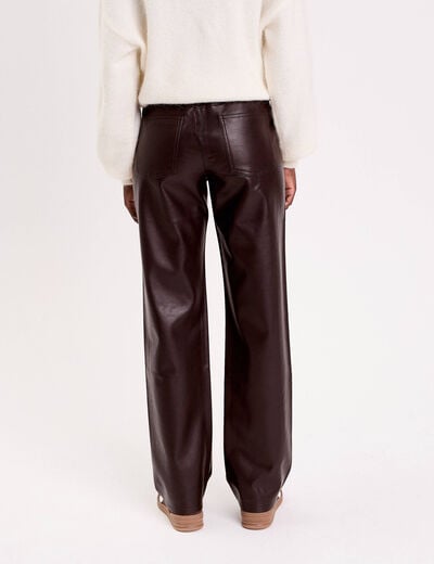 Pantalon droit similicuir marron fonc&eacute; femme