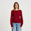 Pull ajour&eacute; col bateau manches longues rouge fonc&eacute; femme