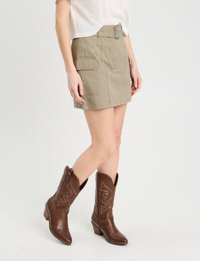 Jupe droite ceinturée vert kaki femme
