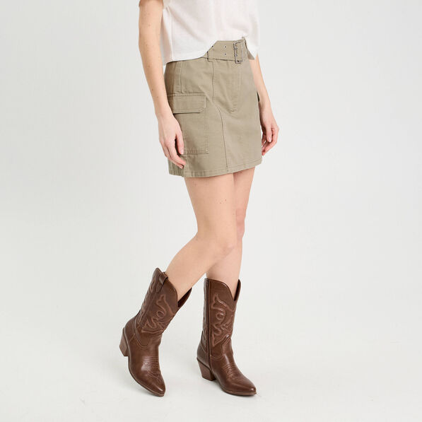 Jupe droite ceinturée vert kaki femme
