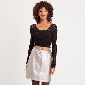T-shirt dentelle noué noir femme