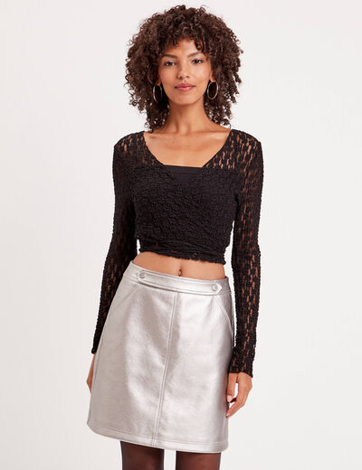 T-shirt dentelle noué noir femme