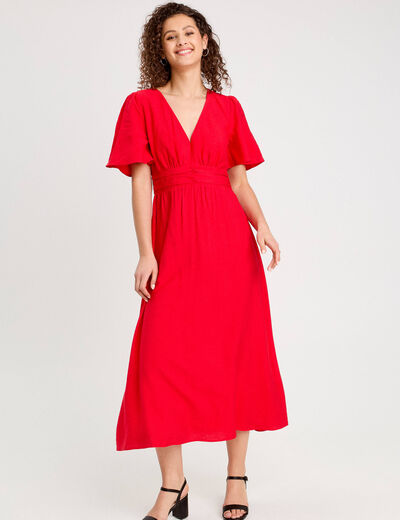 Robe longue évasée rouge femme