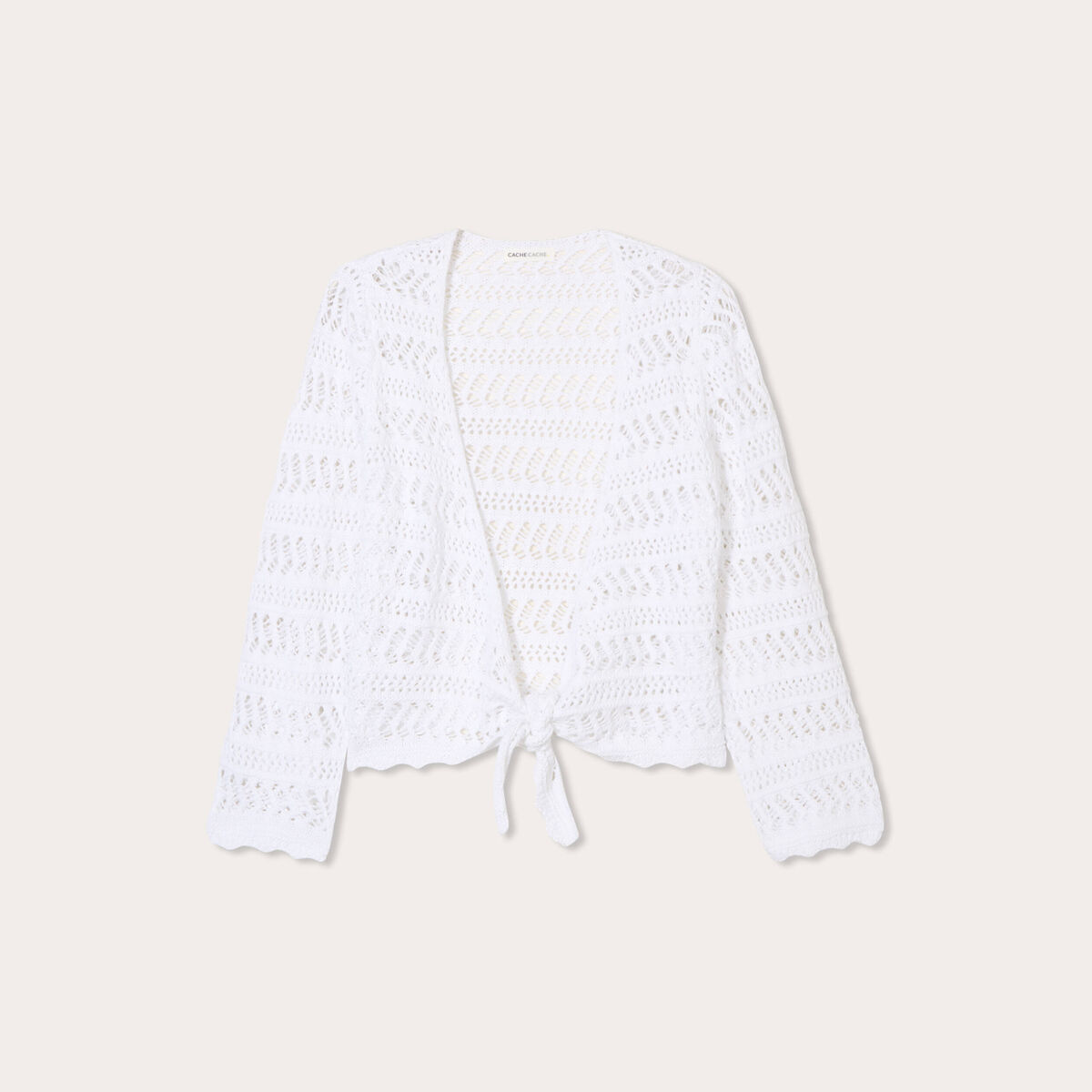 Gilet manches 3/4 ajouré blanc femme