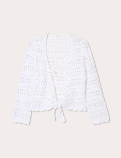 Gilet manches 3/4 ajouré blanc femme