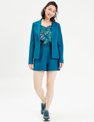 Short ajusté avec pinces bleu canard femme