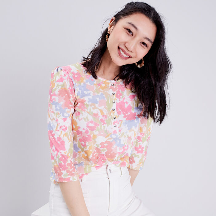 T-shirt manches 3/4 blanc femme
