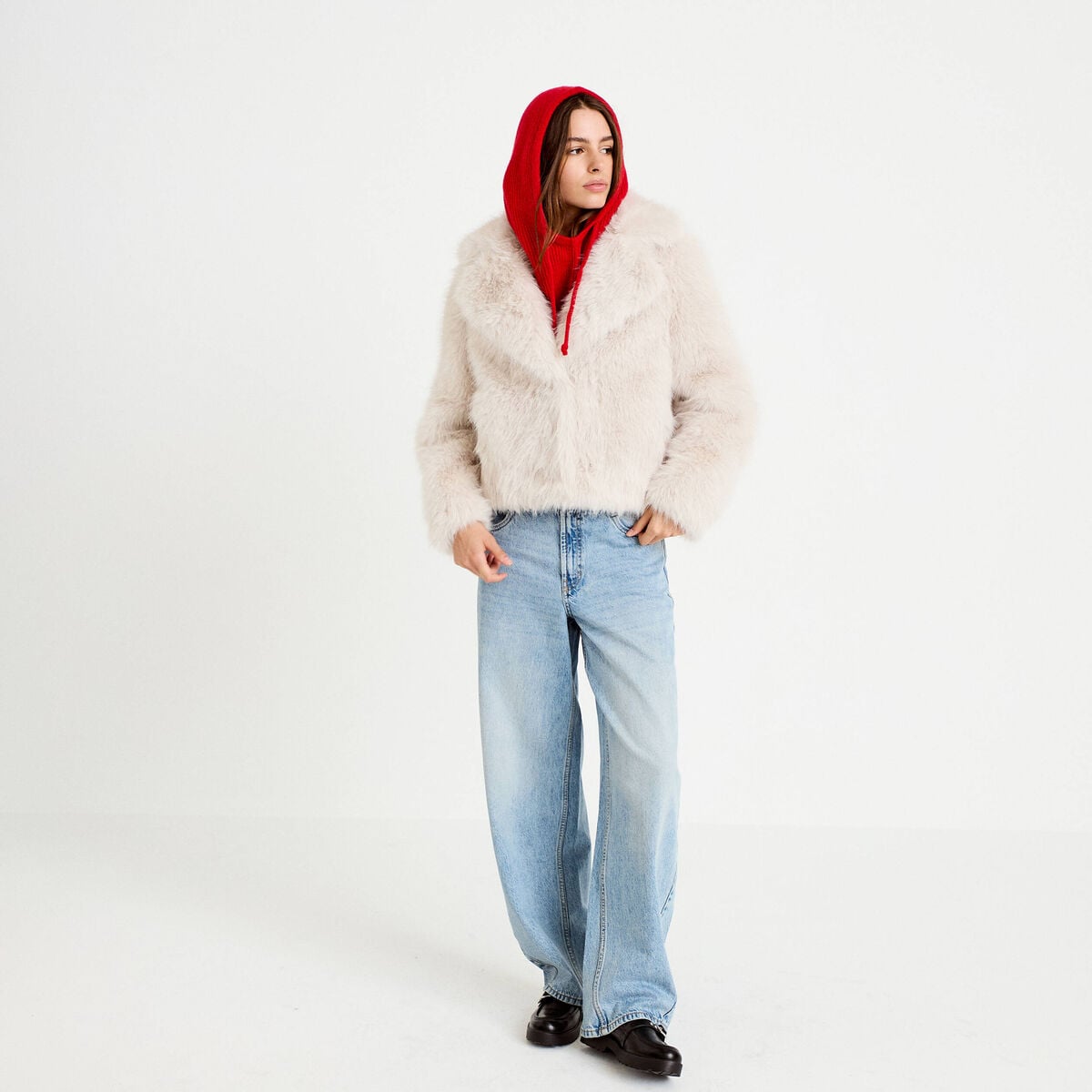 Manteau fausse fourrure ivoire femme