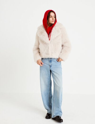 Manteau fausse fourrure ivoire femme