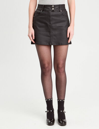 Jupe droite enduite denim noir enduit femme
