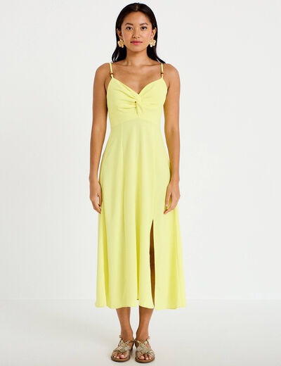 Robe longue &eacute;vas&eacute;e fendue jaune citron femme