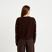 Gilet manches longues broderies col rond marron fonc&eacute; femme